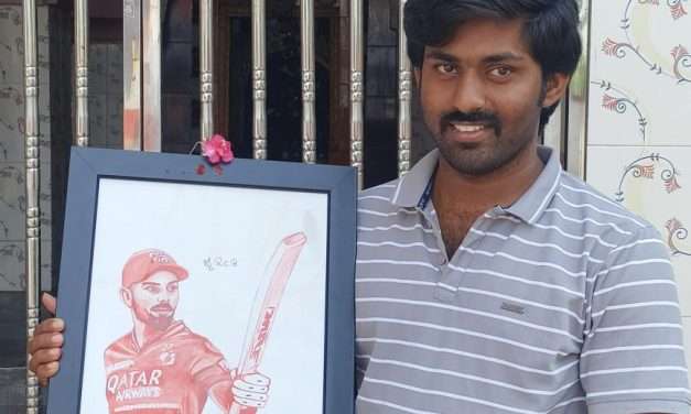 ರಕ್ತದಿಂದ ಕೊಹ್ಲಿ ಚಿತ್ರ ಬಿಡಿಸಿದ ಕಲಾವಿದ. ಆರ್ ಸಿ ಬಿ ಗೆಲುವಿಗೆ ದೇವರಲ್ಲಿ ಪ್ರಾರ್ಥನೆ.