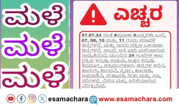 ಜುಲೈ 11ರವರೆಗೆ ಬಾರೀ ಮಳೆ. ಹೈ ಅಲರ್ಟ್. (WEATHER ALERT)