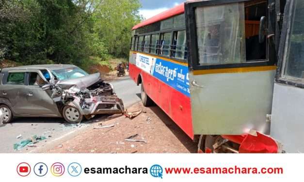 ಆಸ್ಪತ್ರೆಗೆ ಬರುತ್ತಿದ್ದ ದಂಪತಿ ಕಾರಿಗೆ ಬಸ್ ಡಿಕ್ಕಿ. ಪತಿ ಸಾವು. ಪತ್ನಿ ಗಂಭೀರ.