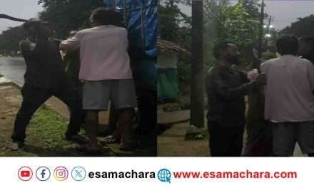 Crime News/ ನಡು ರಸ್ತೆಯಲ್ಲಿ  ಕತ್ತಿ ಝಳಪಿಸಿ  ಧಮಕಿ. ವಿಡಿಯೋ ವೈರಲ್