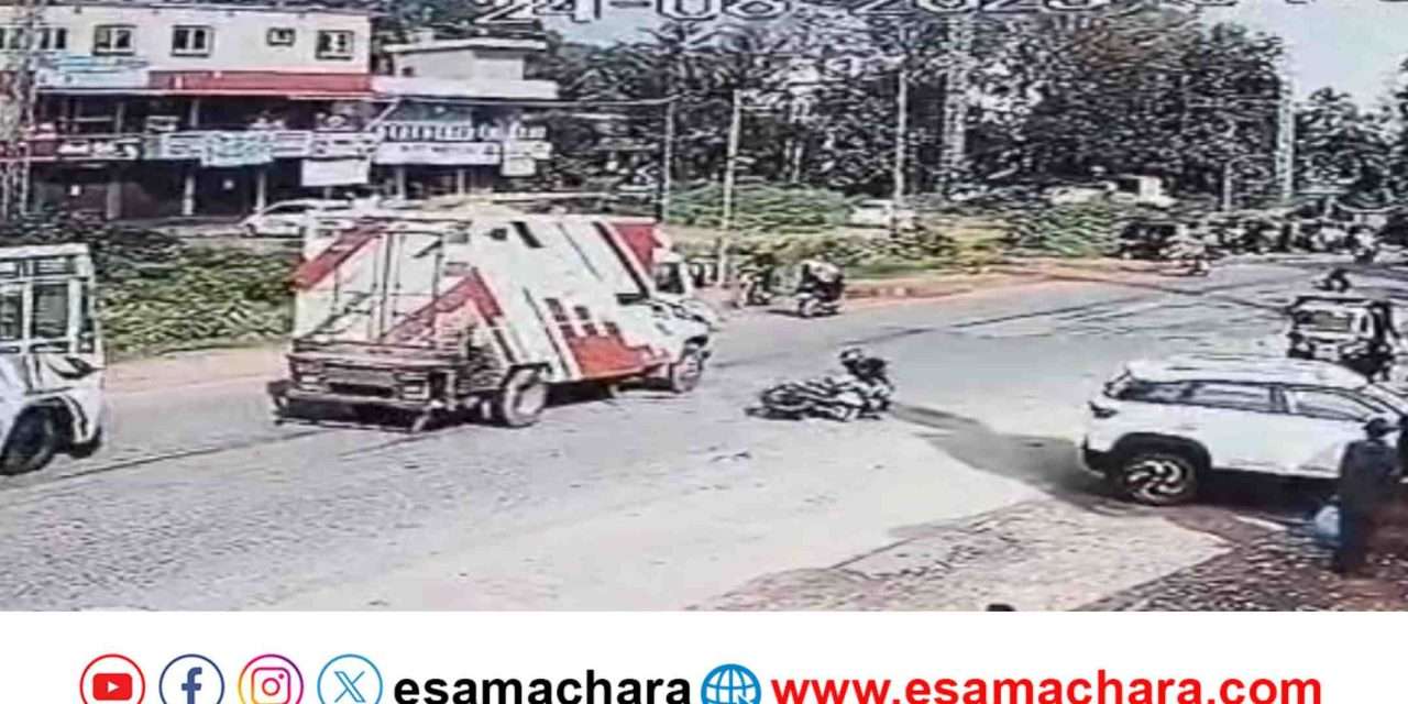 Bike Rider escape/ ರಾ. ಹೆದ್ದಾರಿಯಲ್ಲಿ ಗುಂಡಿಗಳ ರಾಶಿ.  ಮೈ ಜುಮ್ಮೆನಿಸಿದ ಅಪಘಾತದ ದೃಶ್ಯ.