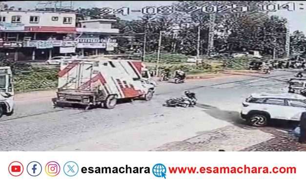 Bike Rider escape/ ರಾ. ಹೆದ್ದಾರಿಯಲ್ಲಿ ಗುಂಡಿಗಳ ರಾಶಿ.  ಮೈ ಜುಮ್ಮೆನಿಸಿದ ಅಪಘಾತದ ದೃಶ್ಯ.