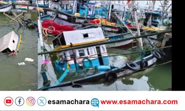 Boat Damage/ ಅಲೆಗಳ ಅಬ್ಬರಕ್ಕೆ ಮುಳುಗಿದ ಬೋಟ್. ಬಂದರು ಸಮೀಪವೇ ಘಟನೆ.