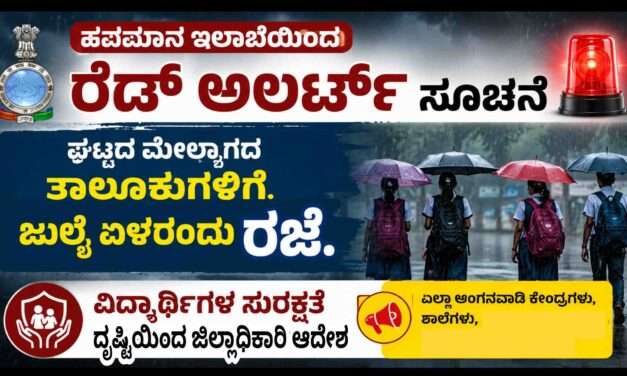 School Holiday/ ರೆಡ್ ಅಲರ್ಟ್ ಹಿನ್ನಲೆ. ನಾಳೆಗೆ  ಶಾಲೆಗಳಿಗೆ ರಜೆ