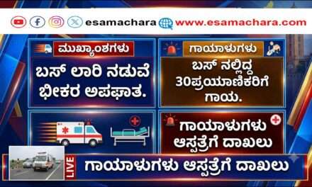 Accident/  ಬಸ್ ಮತ್ತು‌ ಲಾರಿ ನಡುವೆ ಮುಖಾಮುಖಿ ಡಿಕ್ಕಿ: 30ಕ್ಕೂ ಹೆಚ್ಚು ಪ್ರಯಾಣಿಕರಿಗೆ ಗಾಯ
